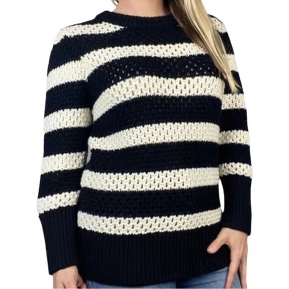 Frame Denim Sweaters - Frame sweater women's Sz L stripe open knit crew neck MSRP $425